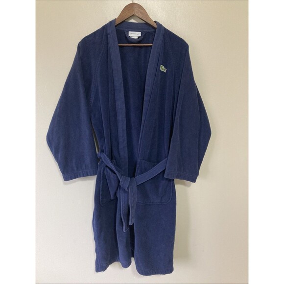 Lacoste Other - Lacoste Robe 1 Size Navy Blue Classic French Terry Loungewear Bath Robe Men'